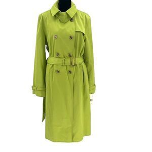 Dana Buchman Womens Double Breasted Belted Trench Coat Citrus Green Large NWT